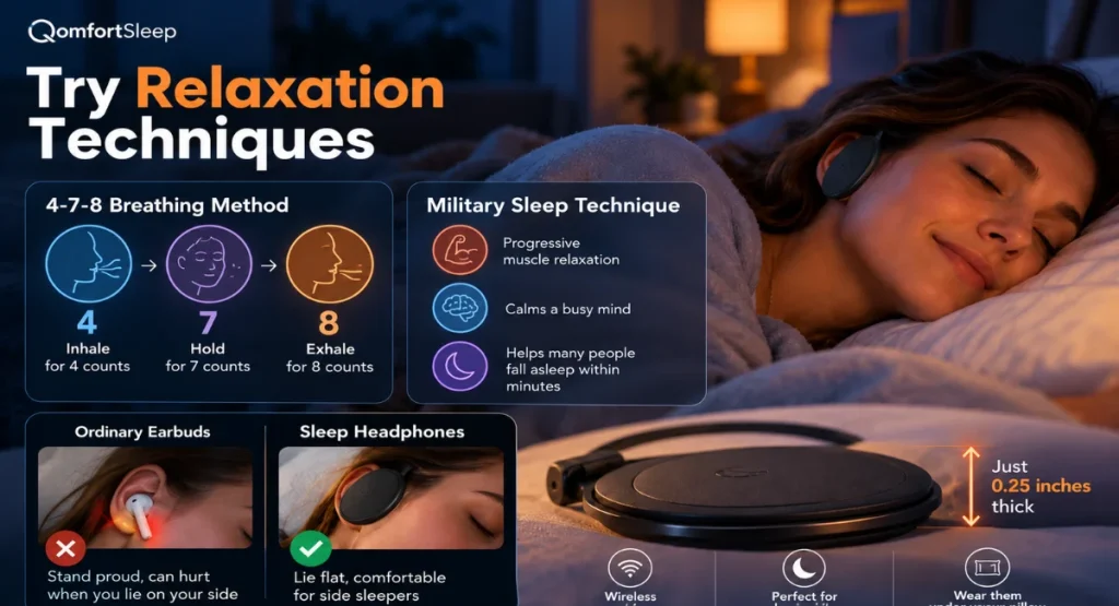 Infographic showing some relaxation techniques to help sleep