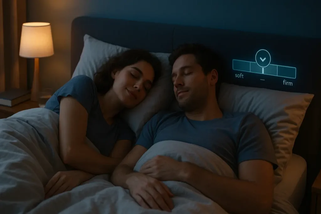 Couple sleeping on a mattress with adjustable firmness levels