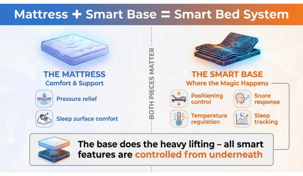 Illustration showing how smart beds work with a mattress