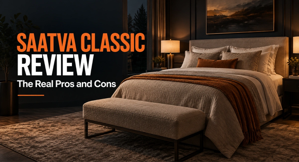 The Saatva Classic in a dark bedroom at night