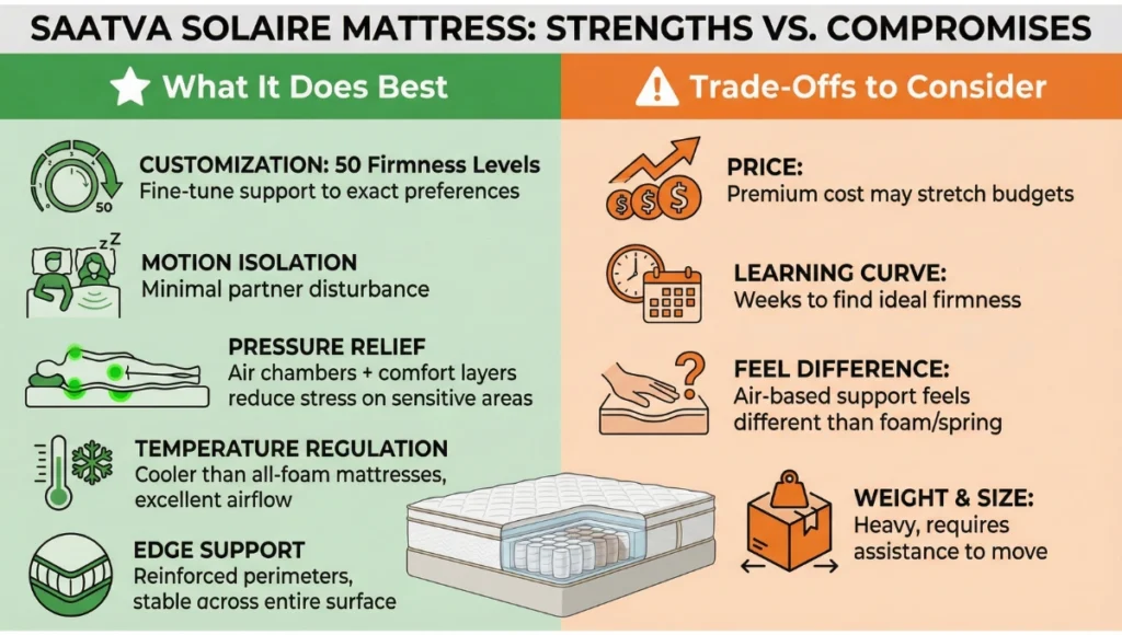 Saatva Solaire mattress key takeaways and trade offs