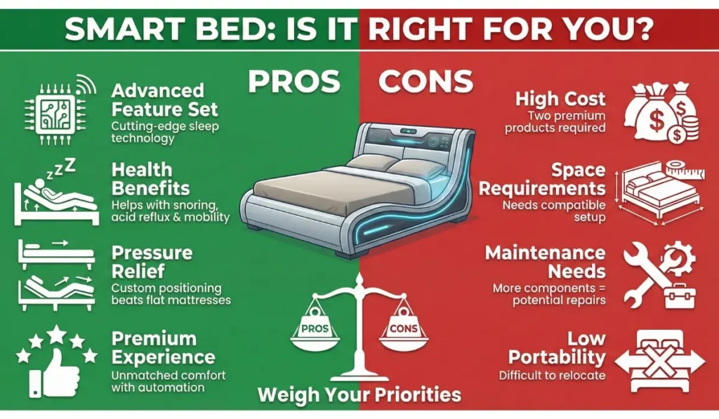 Infographic of Pros and cons of a smart bed