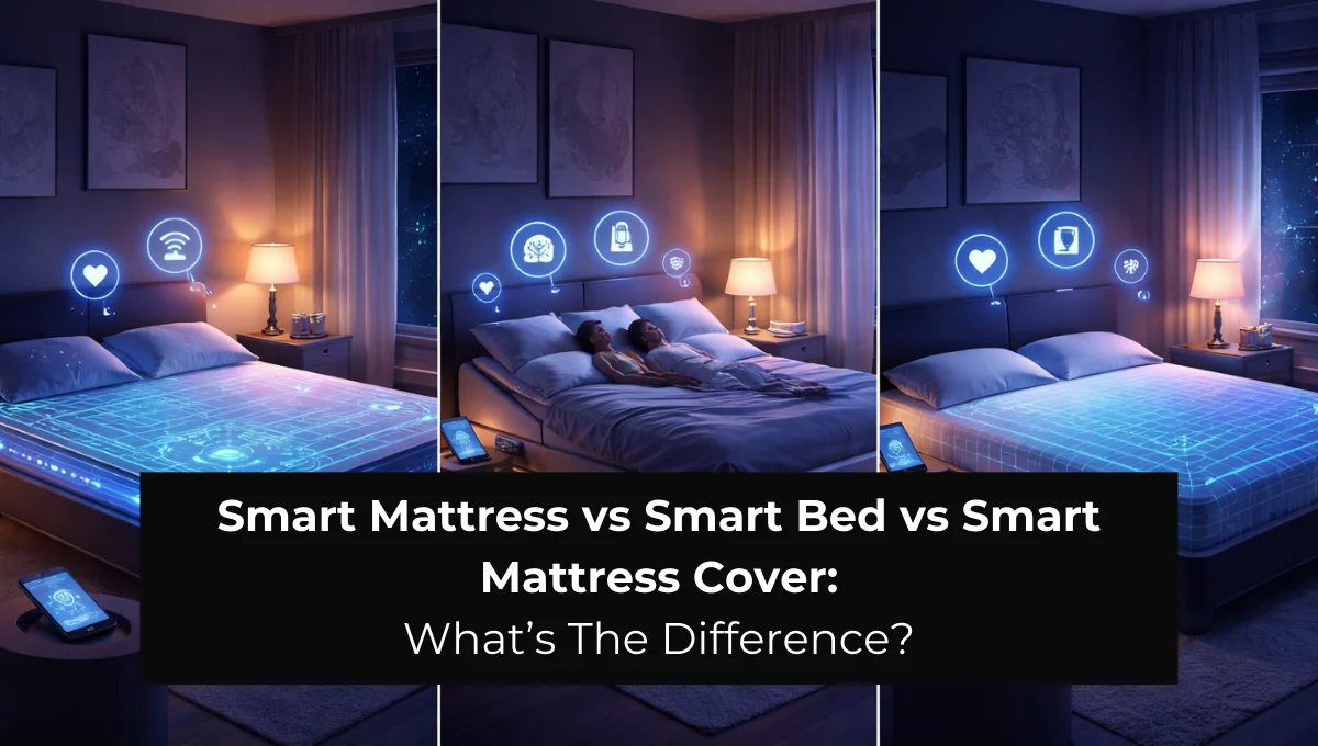 Couple testing smart mattress vs smart beds vs smart mattress covers in a room at night