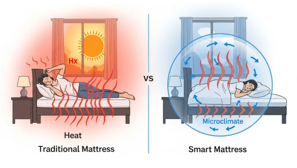 Smart mattress temperature regulation compared to a traditional mattress