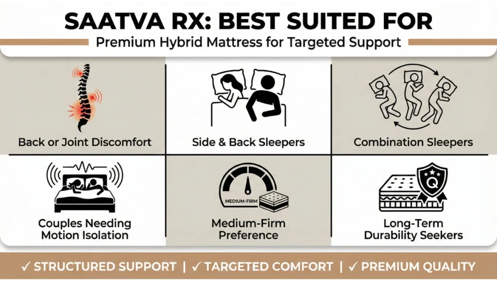 Graphic to show who the Saatva RX is best suited for