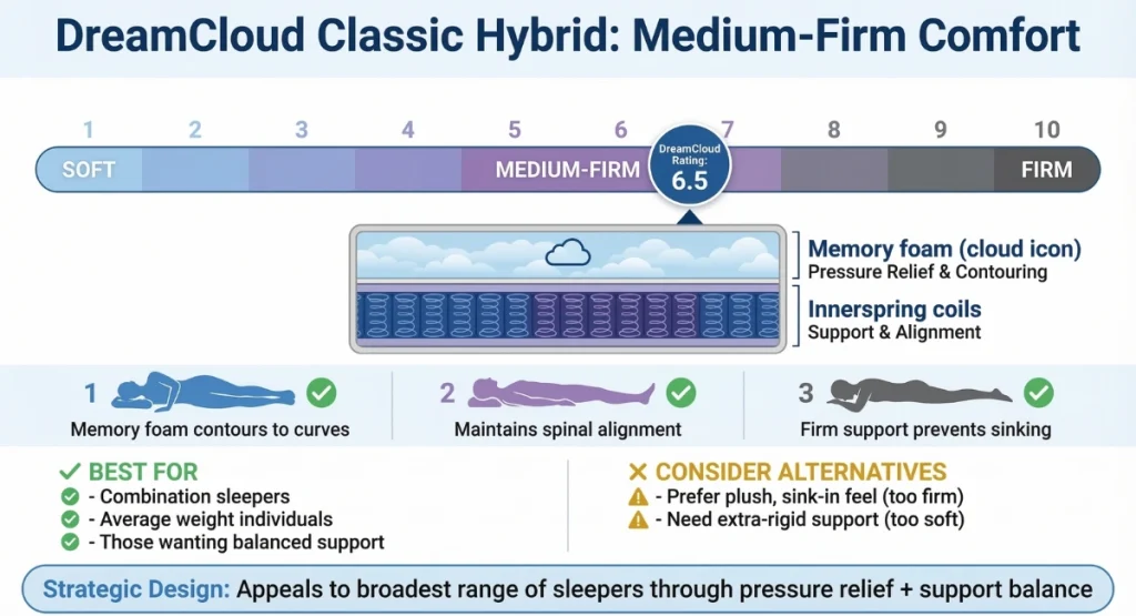 The mattress firmness profile of the DreamCloud Classic hybrid