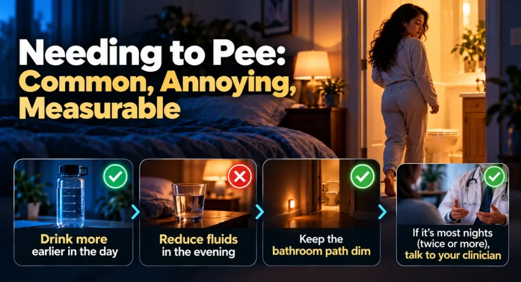 A woman waking up in the night because she needs to use the bathroom - a key disturbance of sleep.