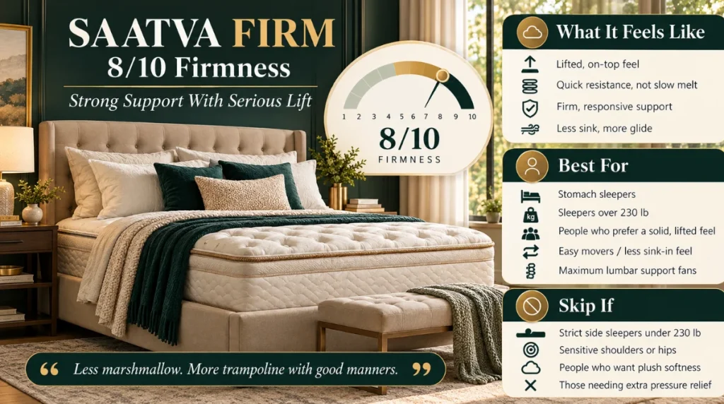 Infographic showing how the Saatva firm feel mattress actually feels