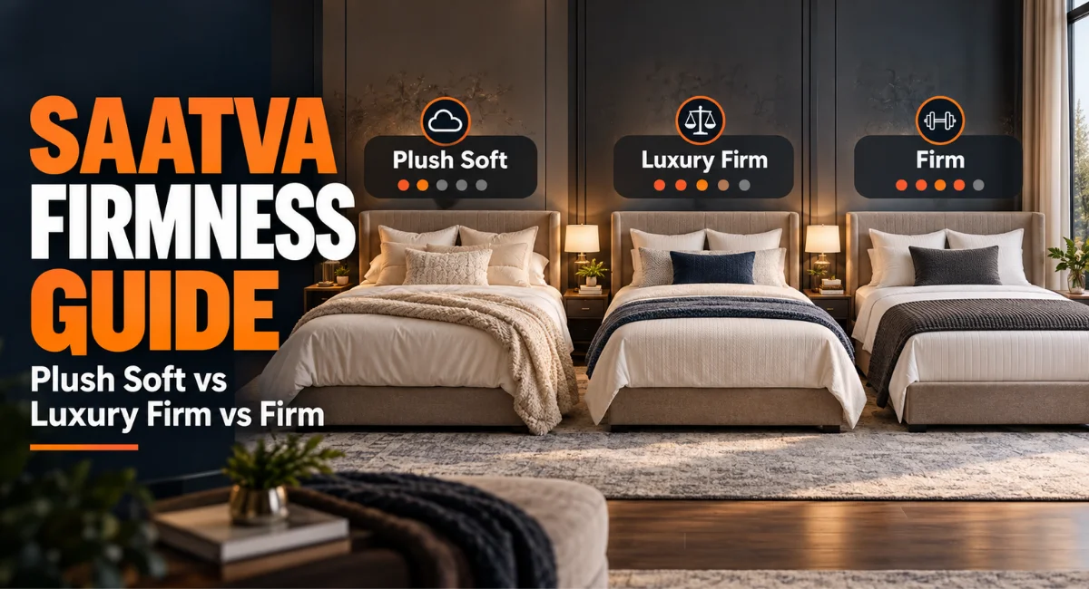 Three mattresses in a room to measure for the Saatva firmness guide