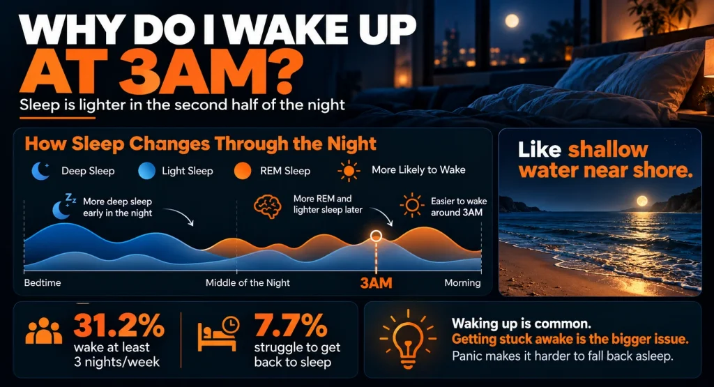 Infographic explaining why some people wake up early at 3am