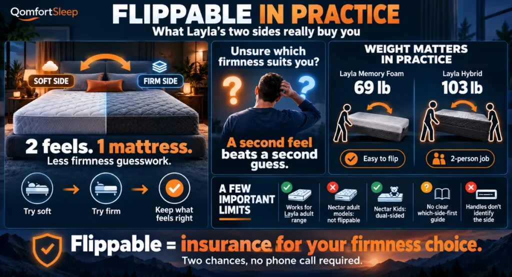 Infographic explaining when and why a flippable mattress makes sense.