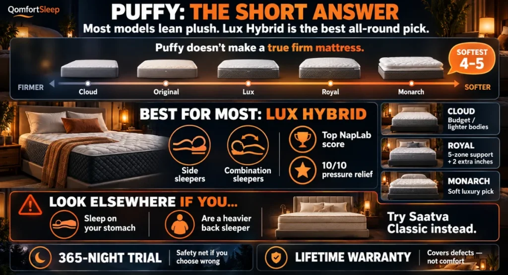 The different Puffy mattresses explained in an infographic