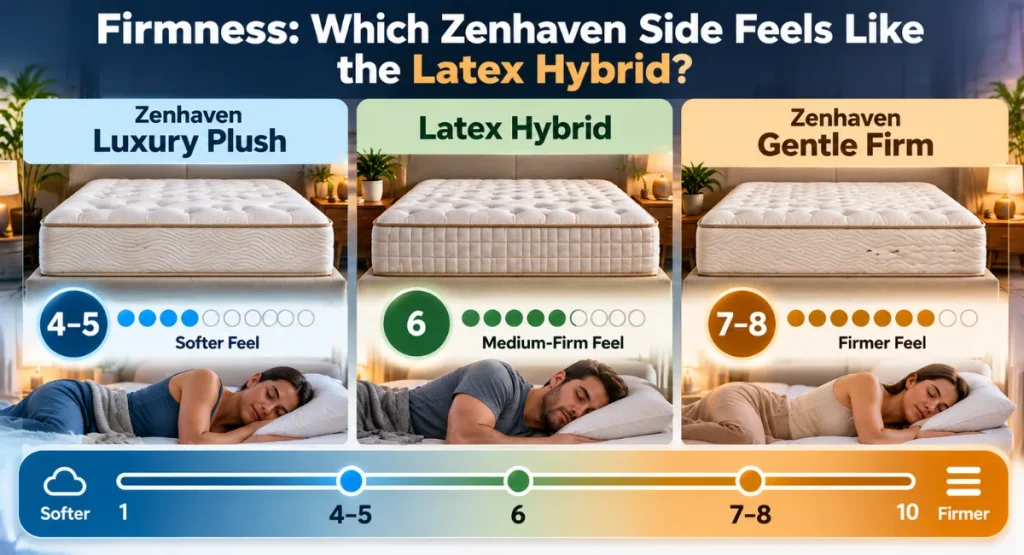 Infographic explaining the difference between the firmness levels of different Saatva mattress models